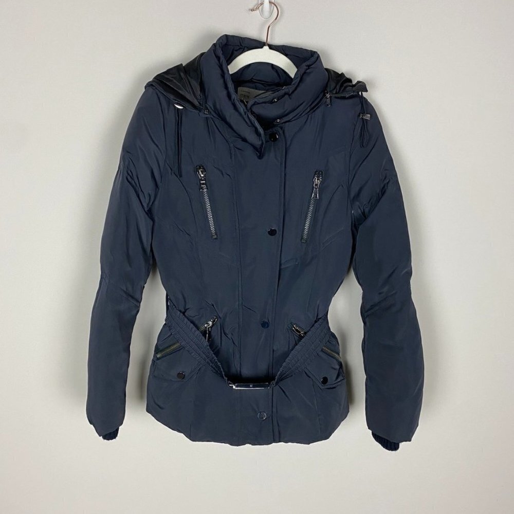 Zara Basic Down Puffer Jacket Womens‎ Small S Belted Blue